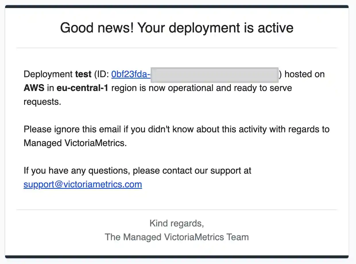 Create deployment active email